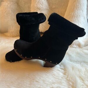 Cordani - Black Pull on Bootie w/Faux Fur & Light-weight Wooden Wedge - 37